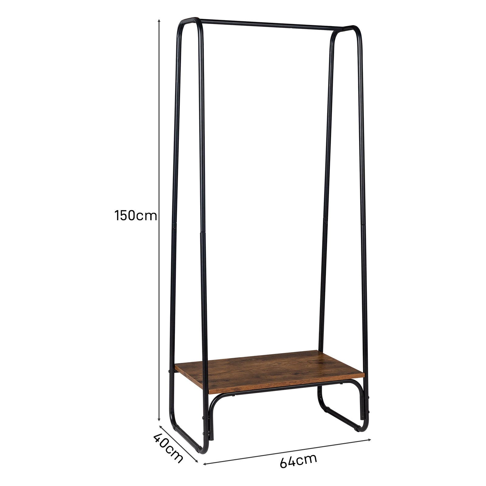 HAOYYE Freestanding Clothes Rack with Wood Shelf, Black Metal Garment Rack for Clothes, Durable Modern Storage Solution, Standing Organizer with Sturdy Design for Bedroom or Closet, Multifunctional Hanging Rack for Clothes and Accessories