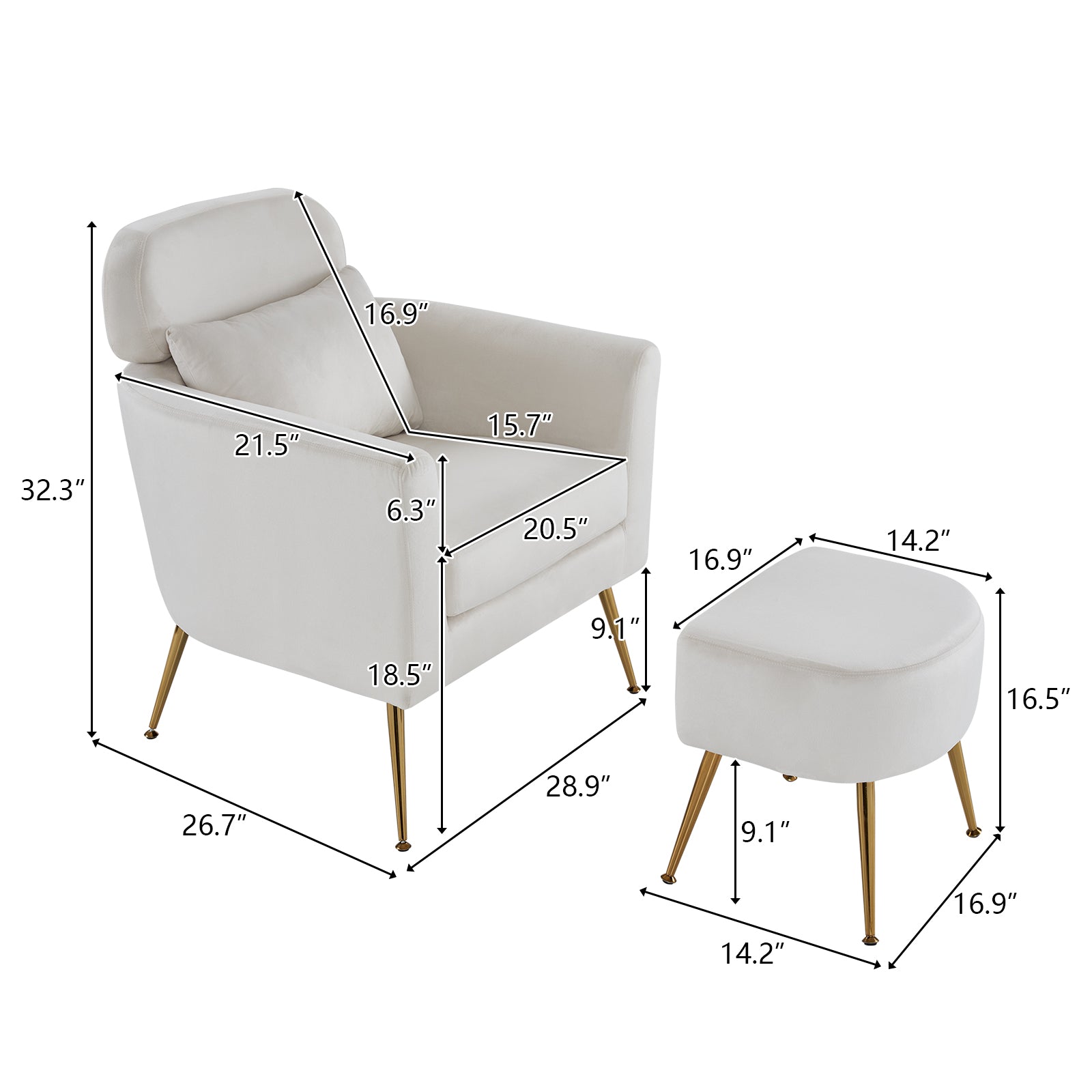 HAOYYE Half Disassembled Single Chair with Gold Feet and Pedals, Flannelette Indoor Leisure Chair in Beige, Soft Cozy Warm Flannel Fleece Home Decor, Luxury Comfortable Unique Design, Premium Quality Accent Chair for Living Room