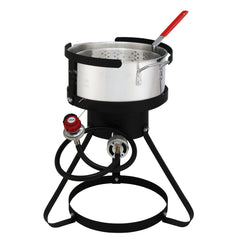 HAOYYE Outdoor Gas Turkey Fryer Set with 30QT Turkey Pot 10QT Fish Pot Thermometer Basket Injector Burner Stand Black & Silver for Crawfish Seafood BBQ Camping