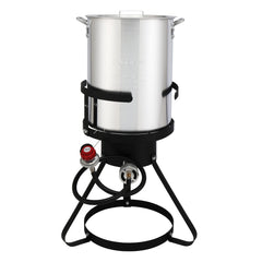 HAOYYE Outdoor Gas Turkey Fryer Set with 30QT Turkey Pot 10QT Fish Pot Thermometer Basket Injector Burner Stand Black & Silver for Crawfish Seafood BBQ Camping