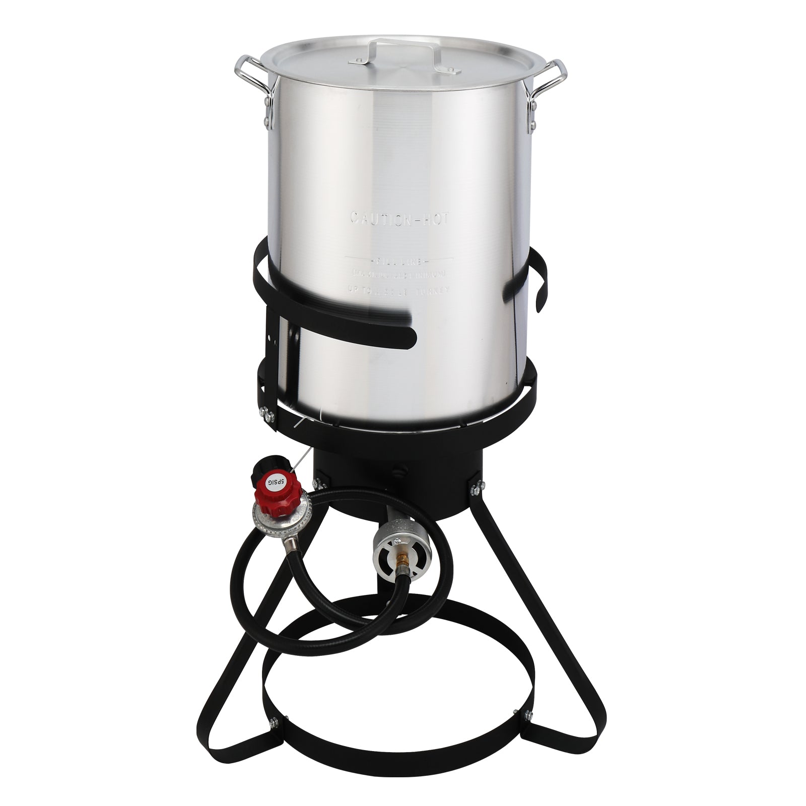 HAOYYE Outdoor Gas Turkey Fryer Set with 30QT Turkey Pot 10QT Fish Pot Thermometer Basket Injector Burner Stand Black & Silver for Crawfish Seafood BBQ Camping