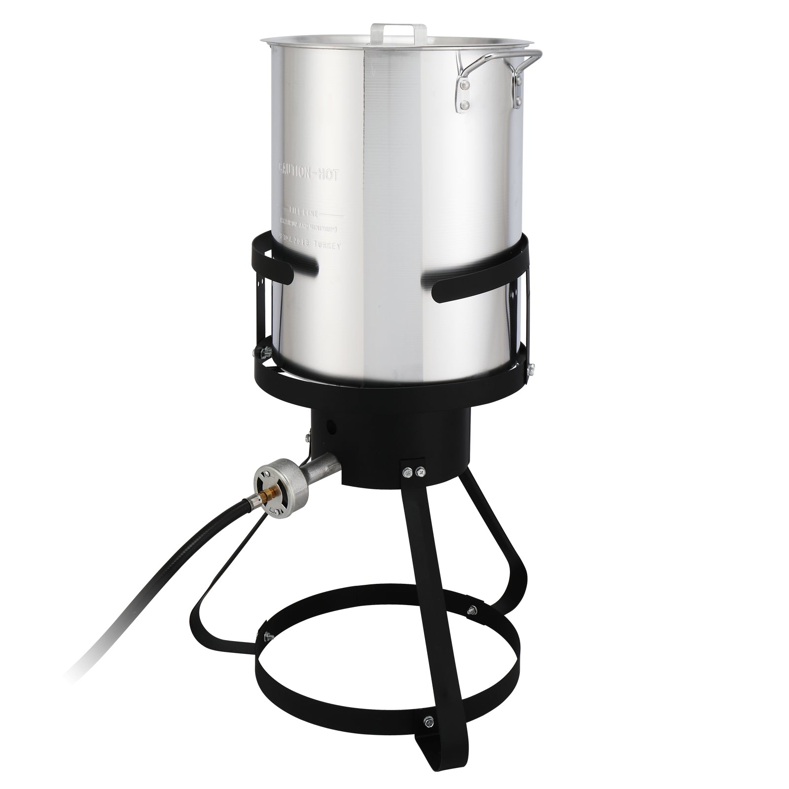 HAOYYE Outdoor Gas Turkey Fryer Set with 30QT Turkey Pot 10QT Fish Pot Thermometer Basket Injector Burner Stand Black & Silver for Crawfish Seafood BBQ Camping