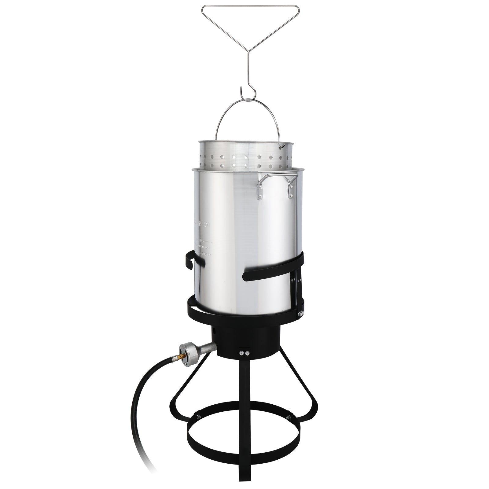 HAOYYE Outdoor Gas Turkey Fryer Set with 30QT Turkey Pot 10QT Fish Pot Thermometer Basket Injector Burner Stand Black & Silver for Crawfish Seafood BBQ Camping