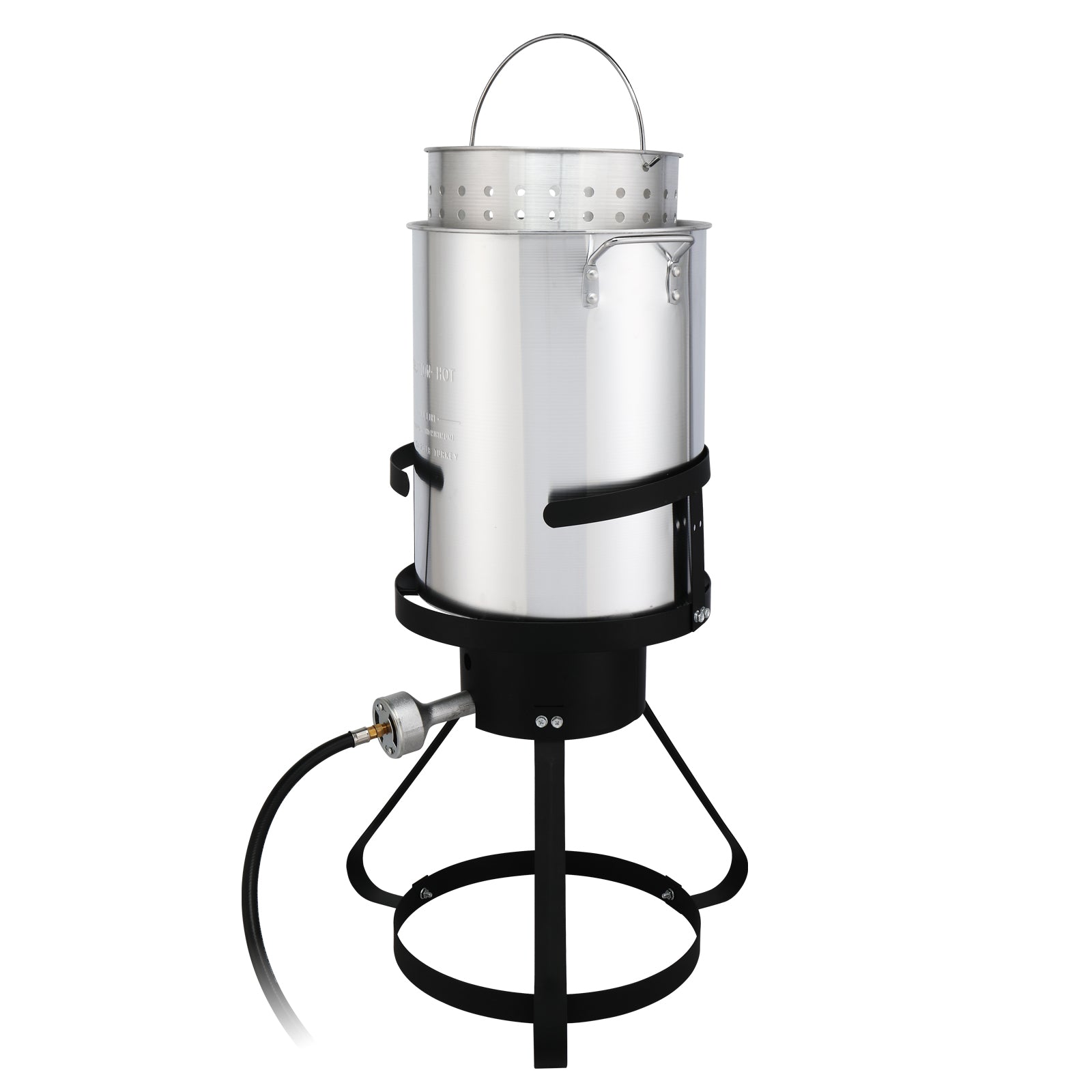 HAOYYE Outdoor Gas Turkey Fryer Set with 30QT Turkey Pot 10QT Fish Pot Thermometer Basket Injector Burner Stand Black & Silver for Crawfish Seafood BBQ Camping