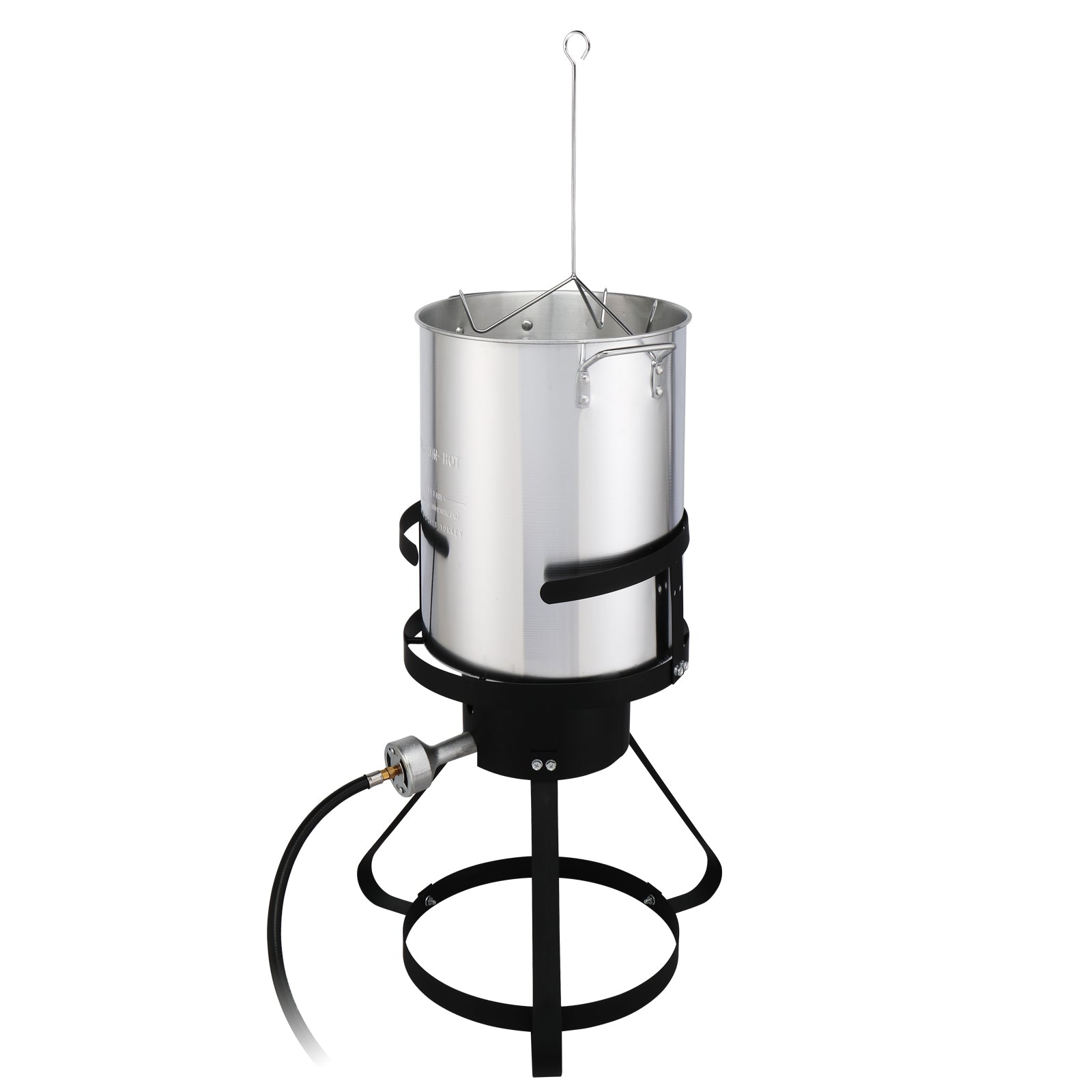 HAOYYE Outdoor Gas Turkey Fryer Set with 30QT Turkey Pot 10QT Fish Pot Thermometer Basket Injector Burner Stand Black & Silver for Crawfish Seafood BBQ Camping