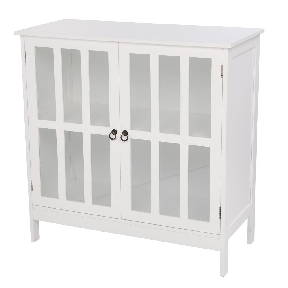 HAOYYE Transparent Double Door Side Cabinet with Adjustable Shelves White Storage Organizer for Living Room Bedroom Bathroom Office Modern Display Cabinet