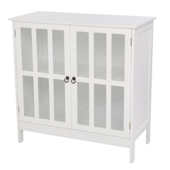 HAOYYE Transparent Double Door Side Cabinet with Adjustable Shelves White Storage Organizer for Living Room Bedroom Bathroom Office Modern Display Cabinet
