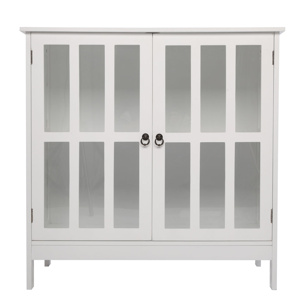HAOYYE Transparent Double Door Side Cabinet with Adjustable Shelves White Storage Organizer for Living Room Bedroom Bathroom Office Modern Display Cabinet