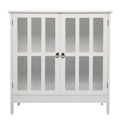HAOYYE Transparent Double Door Side Cabinet with Adjustable Shelves White Storage Organizer for Living Room Bedroom Bathroom Office Modern Display Cabinet