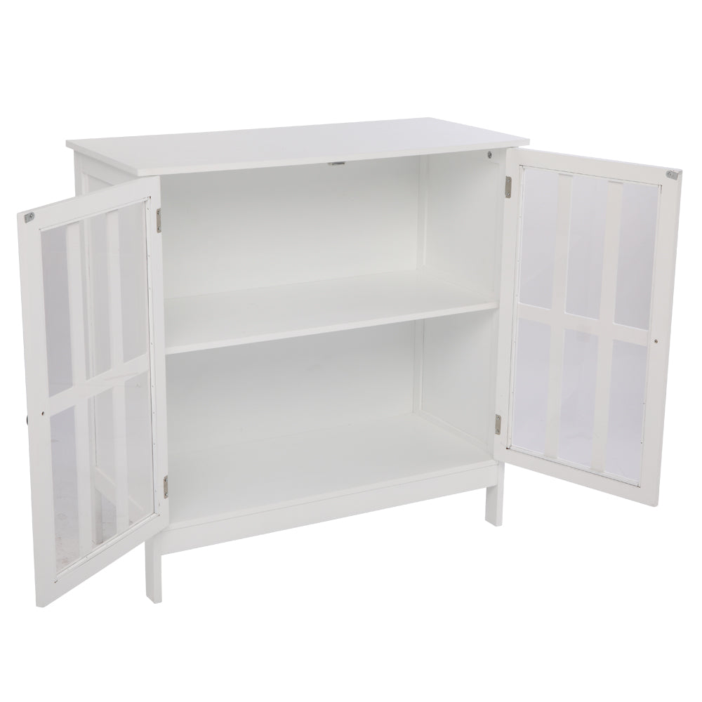 HAOYYE Transparent Double Door Side Cabinet with Adjustable Shelves White Storage Organizer for Living Room Bedroom Bathroom Office Modern Display Cabinet