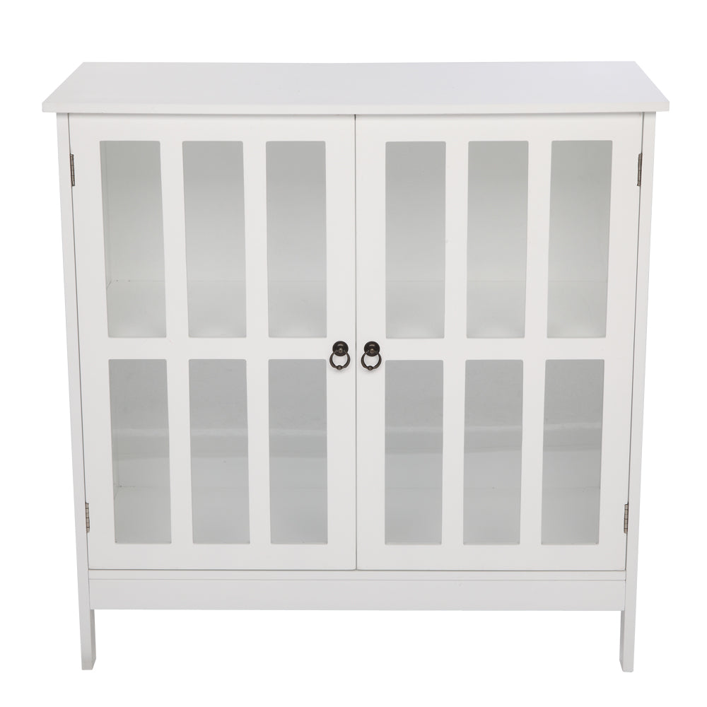 HAOYYE Transparent Double Door Side Cabinet with Adjustable Shelves White Storage Organizer for Living Room Bedroom Bathroom Office Modern Display Cabinet