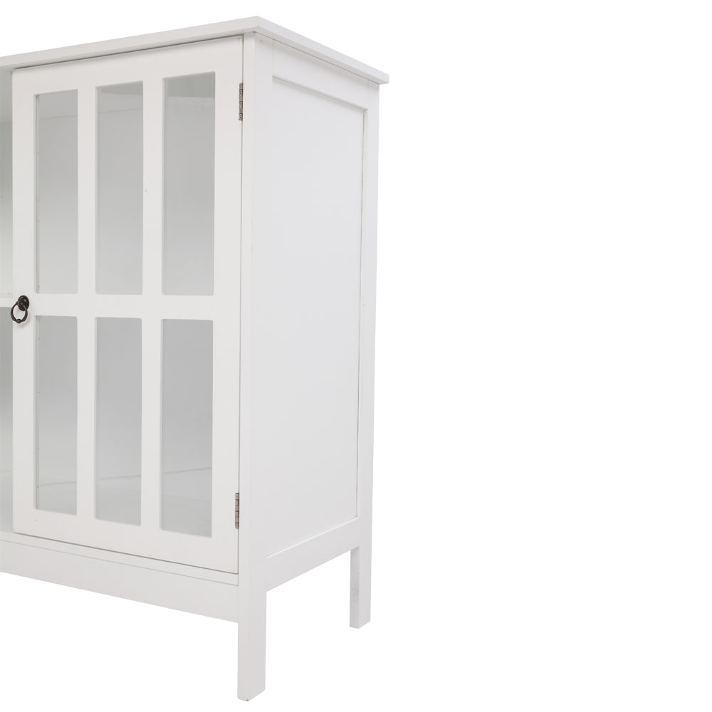 HAOYYE Transparent Double Door Side Cabinet with Adjustable Shelves White Storage Organizer for Living Room Bedroom Bathroom Office Modern Display Cabinet