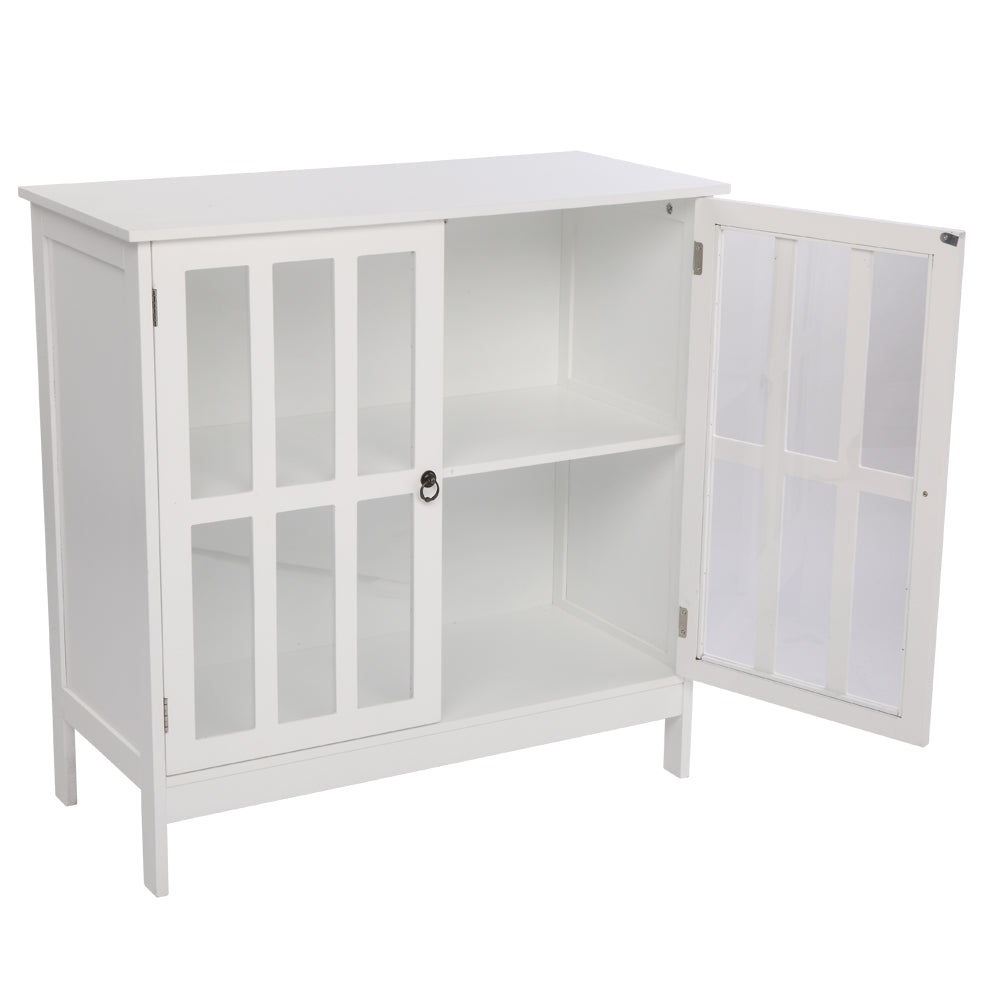 HAOYYE Transparent Double Door Side Cabinet with Adjustable Shelves White Storage Organizer for Living Room Bedroom Bathroom Office Modern Display Cabinet