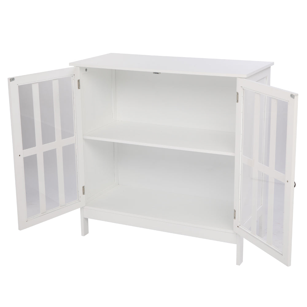 HAOYYE Transparent Double Door Side Cabinet with Adjustable Shelves White Storage Organizer for Living Room Bedroom Bathroom Office Modern Display Cabinet