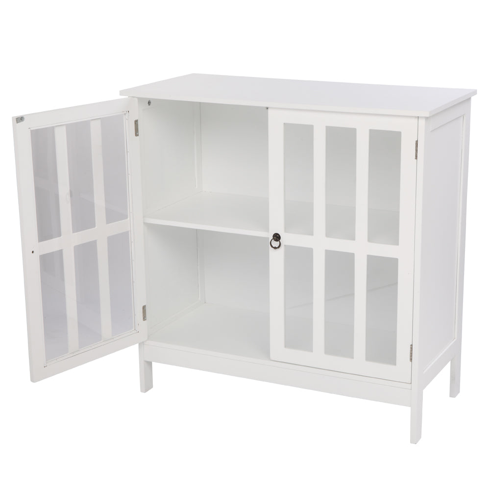 HAOYYE Transparent Double Door Side Cabinet with Adjustable Shelves White Storage Organizer for Living Room Bedroom Bathroom Office Modern Display Cabinet
