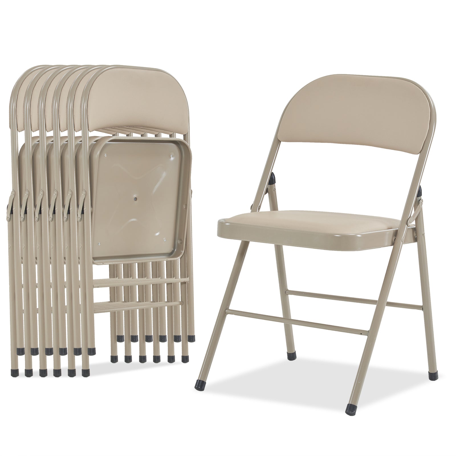 HAOYYE 6PCS Elegant Foldable Iron & PVC Chairs for Convention and Exhibition, Light Brown, Sturdy and Comfortable Chairs for Events, Meetings, Conferences, Easy to Store and Transport, Durable and Stylish Design