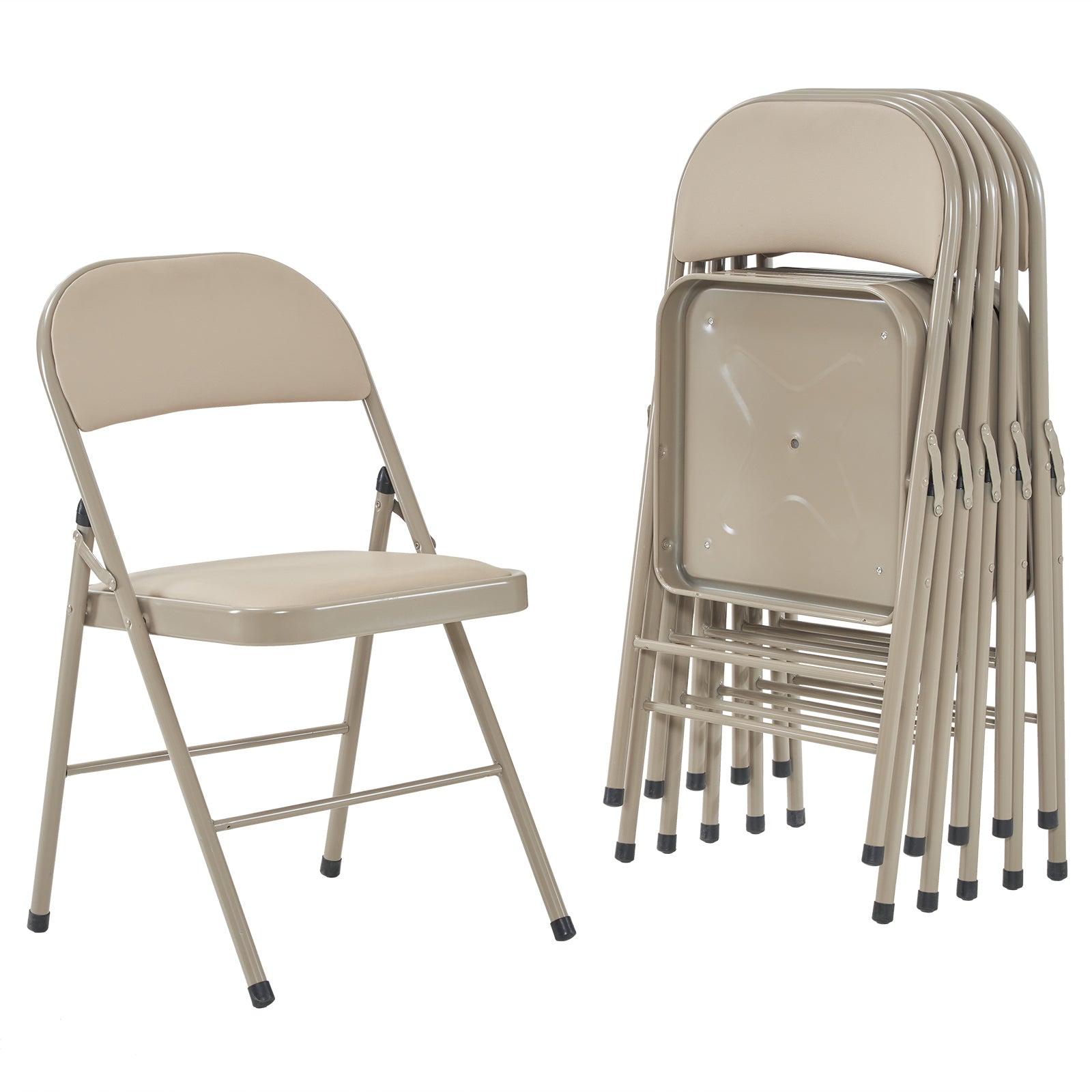 HAOYYE 6PCS Elegant Foldable Iron & PVC Chairs for Convention and Exhibition, Light Brown, Sturdy and Comfortable Chairs for Events, Meetings, Conferences, Easy to Store and Transport, Durable and Stylish Design