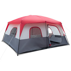 HAOYYE 14-Person Camping Tent, Red and White Polyester Cloth Tent with Fiberglass Poles, Spacious Shelter for Outdoor Hiking and Camping