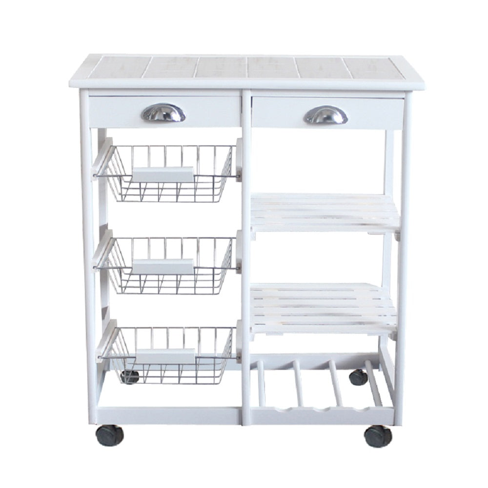 HAOYYE Kitchen And Dining Room Rolling Storage Cart With 2 Drawers 3 Baskets And 3 Shelves Multipurpose Mobile Organizer For Pantry Office Or Home White
