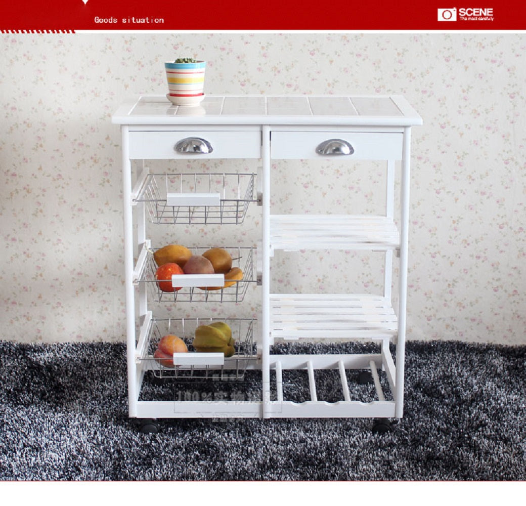 HAOYYE Kitchen And Dining Room Rolling Storage Cart With 2 Drawers 3 Baskets And 3 Shelves Multipurpose Mobile Organizer For Pantry Office Or Home White