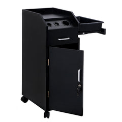 HAOYYE Black Hair Salon Storage Cart with Wheels Lockable 4 Drawer Rolling Trolley with 3 Hair Dryer Holders Mobile Makeup Organizer Station for Hairdressing Barber Spa Beauty Studio Use