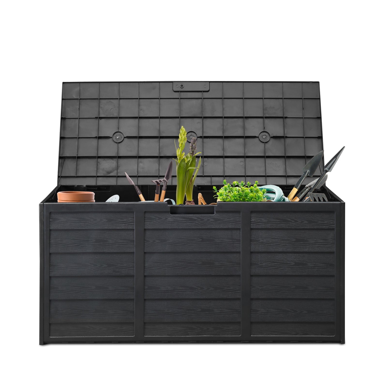 HAOYYE Outdoor Garden Storage Deck Box with Lockable Lid and Wheels, 75 Gallon Waterproof Plastic Chest for Tools, Cushions, Toys, Patio Accessories, Durable and Portable for Backyard or Garage Use