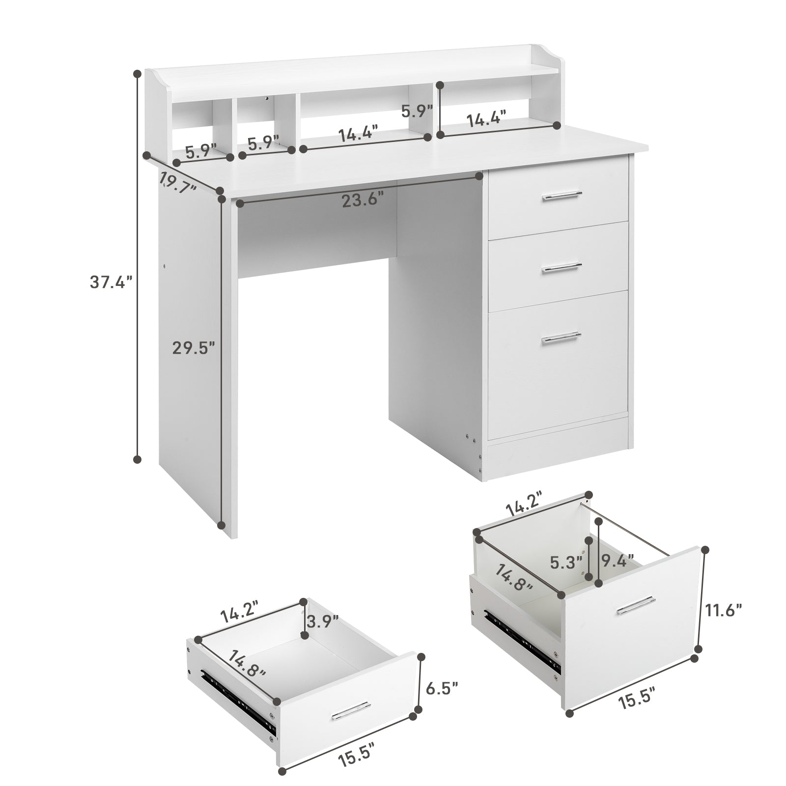 HAOYYE White Wood Grain Computer Desk With Triamine Particleboard Desktop, Three Spacious Drawers And Multi-Layer Storage, Modern Design For Home Office And Study, Durable And Easy To Assemble