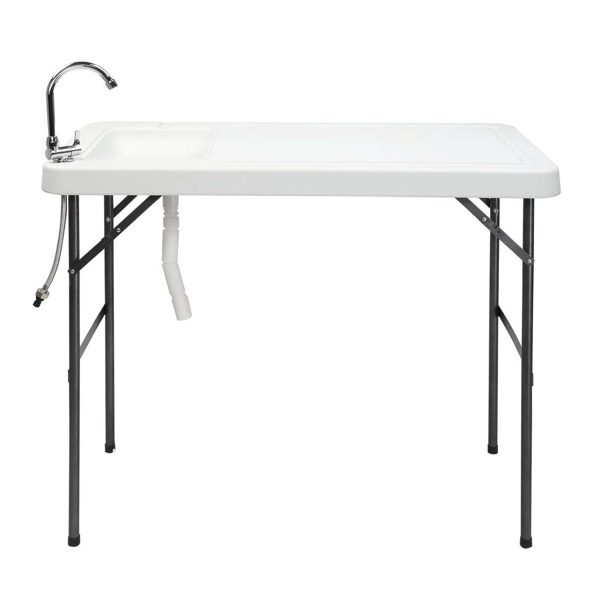 HAOYYE Folding Portable Fish Fillet & Hunting & Cutting Table with Sink Faucet, Multi-purpose Outdoor Table with Water Access for Camping, Fishing, and Outdoor Activities, Durable HDPE Top and Steel Frame