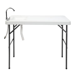 HAOYYE Folding Portable Fish Fillet & Hunting & Cutting Table with Sink Faucet, Multi-purpose Outdoor Table with Water Access for Camping, Fishing, and Outdoor Activities, Durable HDPE Top and Steel Frame