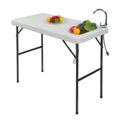 HAOYYE Folding Portable Fish Fillet & Hunting & Cutting Table with Sink Faucet, Multi-purpose Outdoor Table with Water Access for Camping, Fishing, and Outdoor Activities, Durable HDPE Top and Steel Frame