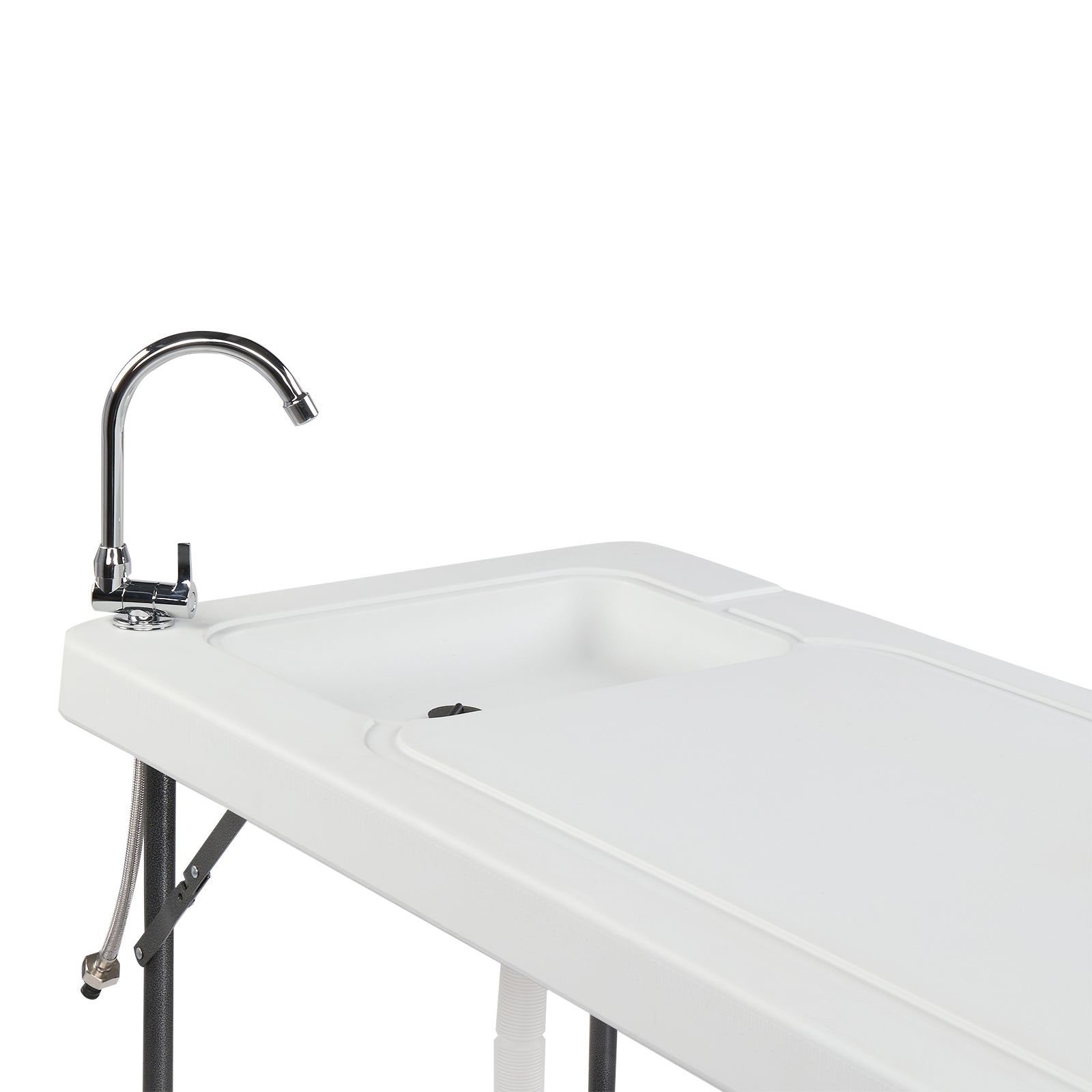 HAOYYE Folding Portable Fish Fillet & Hunting & Cutting Table with Sink Faucet, Multi-purpose Outdoor Table with Water Access for Camping, Fishing, and Outdoor Activities, Durable HDPE Top and Steel Frame