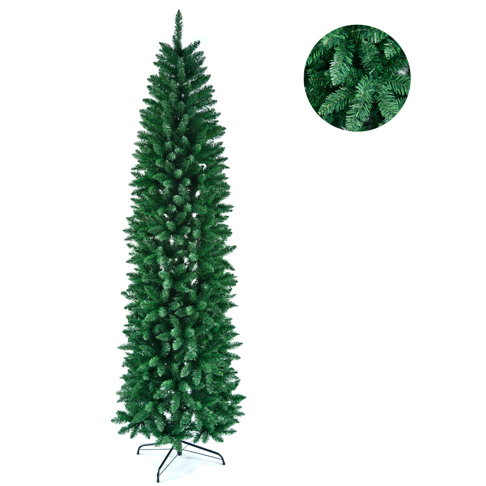 HAOYYE White PVC Christmas Tree Pointed Design 7.5ft Automatic Tree Structure Full Blown Pine Branches Sturdy Metal Base Easy Setup Holiday Home Office Decoration