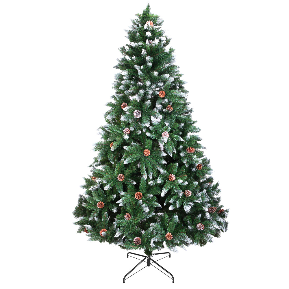 HAOYYE White Christmas Tree 6FT with 920 Branches and 52 Pine Cones, Flocking Spray Design, Easy Setup with Sturdy Metal Base, Full Holiday Decoration for Living Room, Bedroom, Office, and Home Celebration