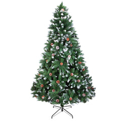 HAOYYE 7FT White Flocked Christmas Tree with 1350 Branches, Pine Cone Decorations, Premium Flocking Spray, Lifelike Holiday Tree for Home, Office, and Party Decoration