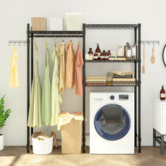 HAOYYE Washer And Dryer Storage Shelf, Heavy Duty Metal Garment Rack With Shelves, Laundry Room Clothes Organizer, Bathroom Space-Saving Rack, Portable Closet Drying Rack, Rolling Garment Rack For Home Organization, Industrial Clothing Storage Solution