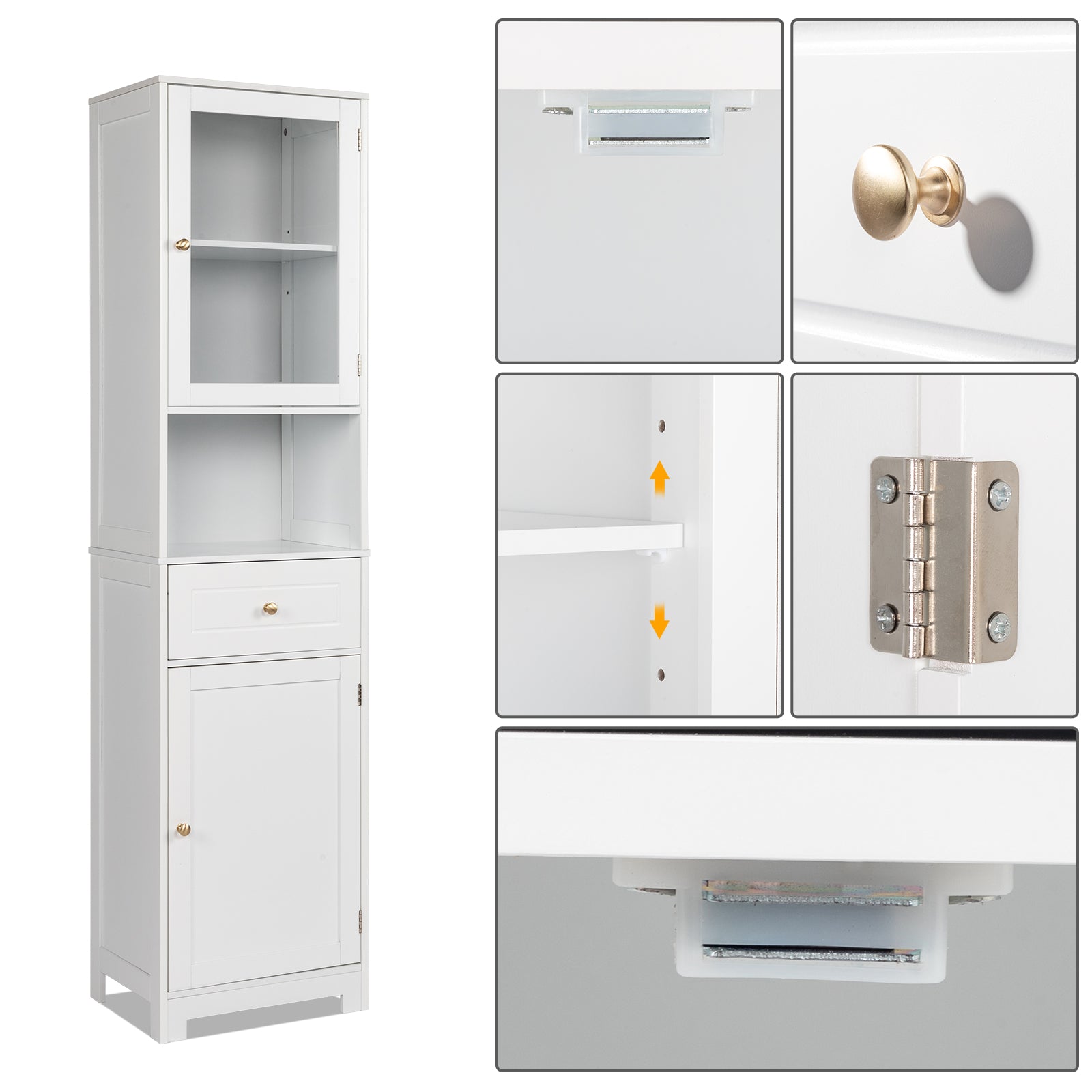 HAOYYE Modern Up And Down Bathroom Cabinet With 2 Doors 1 Drawer And 1 Shelf, Space-Saving Household Storage Bookcase, White Finish, Durable And Stylish For Bathroom Organization