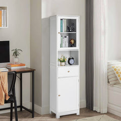 HAOYYE Modern Up And Down Bathroom Cabinet With 2 Doors 1 Drawer And 1 Shelf, Space-Saving Household Storage Bookcase, White Finish, Durable And Stylish For Bathroom Organization