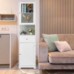 HAOYYE Modern Up And Down Bathroom Cabinet With 2 Doors 1 Drawer And 1 Shelf, Space-Saving Household Storage Bookcase, White Finish, Durable And Stylish For Bathroom Organization