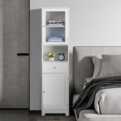 HAOYYE Modern Up And Down Bathroom Cabinet With 2 Doors 1 Drawer And 1 Shelf, Space-Saving Household Storage Bookcase, White Finish, Durable And Stylish For Bathroom Organization