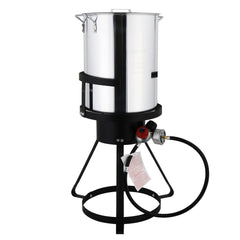 HAOYYE Black Round Tripod Stove Rack with Silver Fryer Heavy Duty Iron and Aluminum Outdoor Gas Burner Stand for Cooking Camping Frying Fish Turkey Boiling Home Backyard BBQ