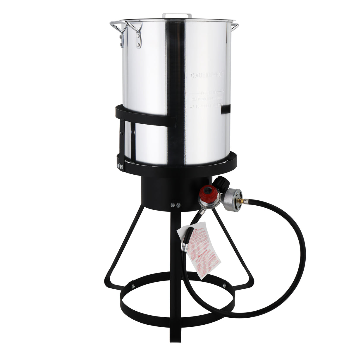 HAOYYE Black Round Tripod Stove Rack with Silver Fryer Heavy Duty Iron and Aluminum Outdoor Gas Burner Stand for Cooking Camping Frying Fish Turkey Boiling Home Backyard BBQ