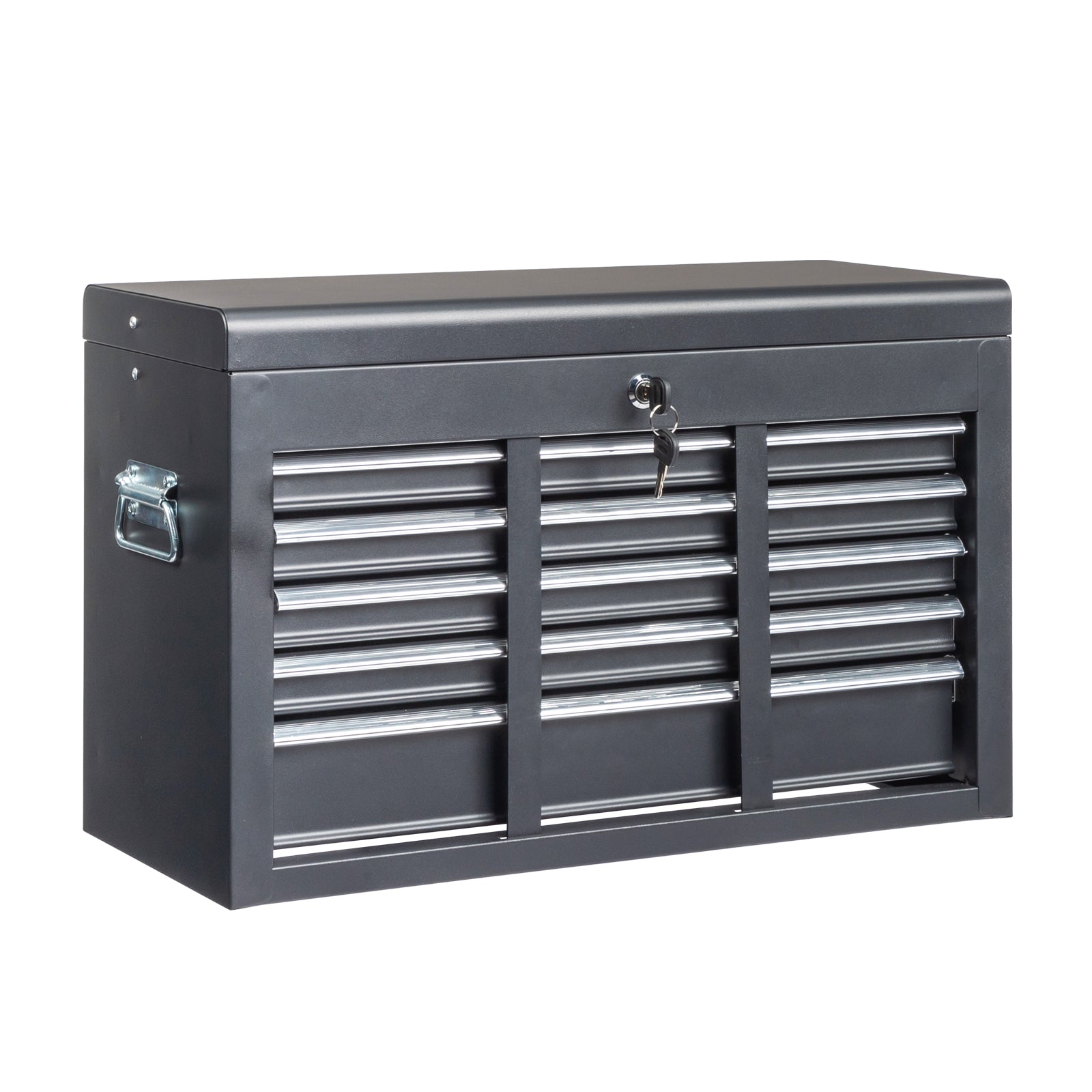 HAOYYE Heavy Duty Steel Tool Box Black Portable Metal Toolbox with Secure Locking Mechanism Durable Storage Case for Mechanics Car Repair Construction Workshop Professional Use