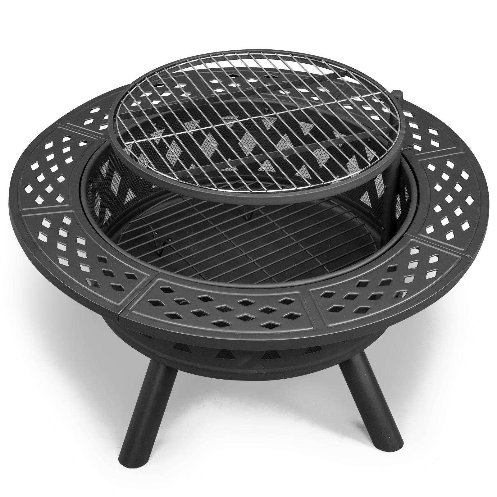 HAOYYE Outdoor Metal Fire Pit with Removable Cooking Grates Black Square Wood Burning Firepit with Spark Screen Poker and Heat-Resistant Paint for Backyard Patio Bonfire Camping