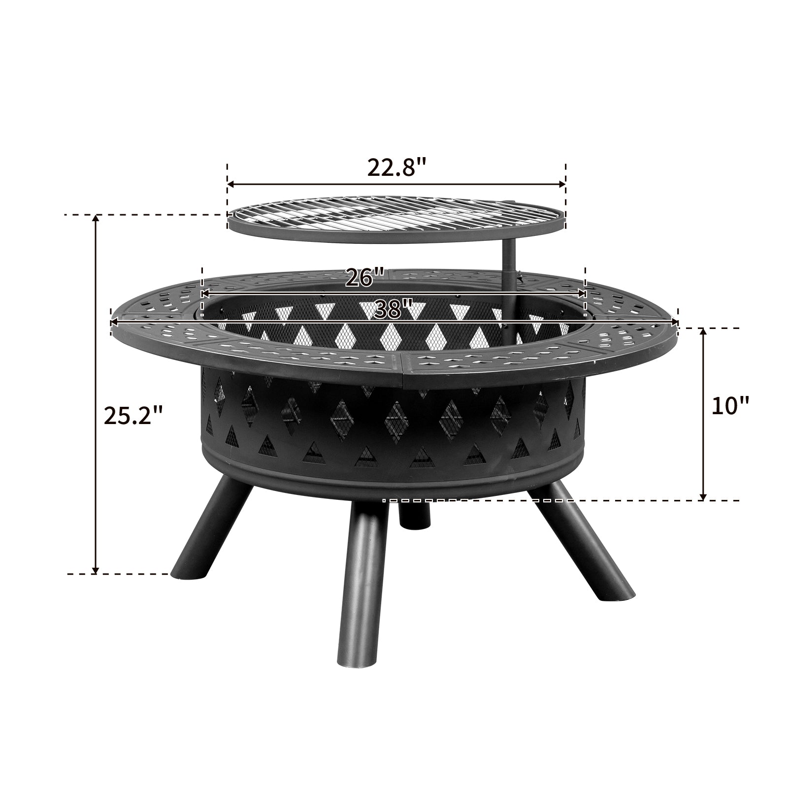 HAOYYE Outdoor Metal Fire Pit with Removable Cooking Grates Black Square Wood Burning Firepit with Spark Screen Poker and Heat-Resistant Paint for Backyard Patio Bonfire Camping