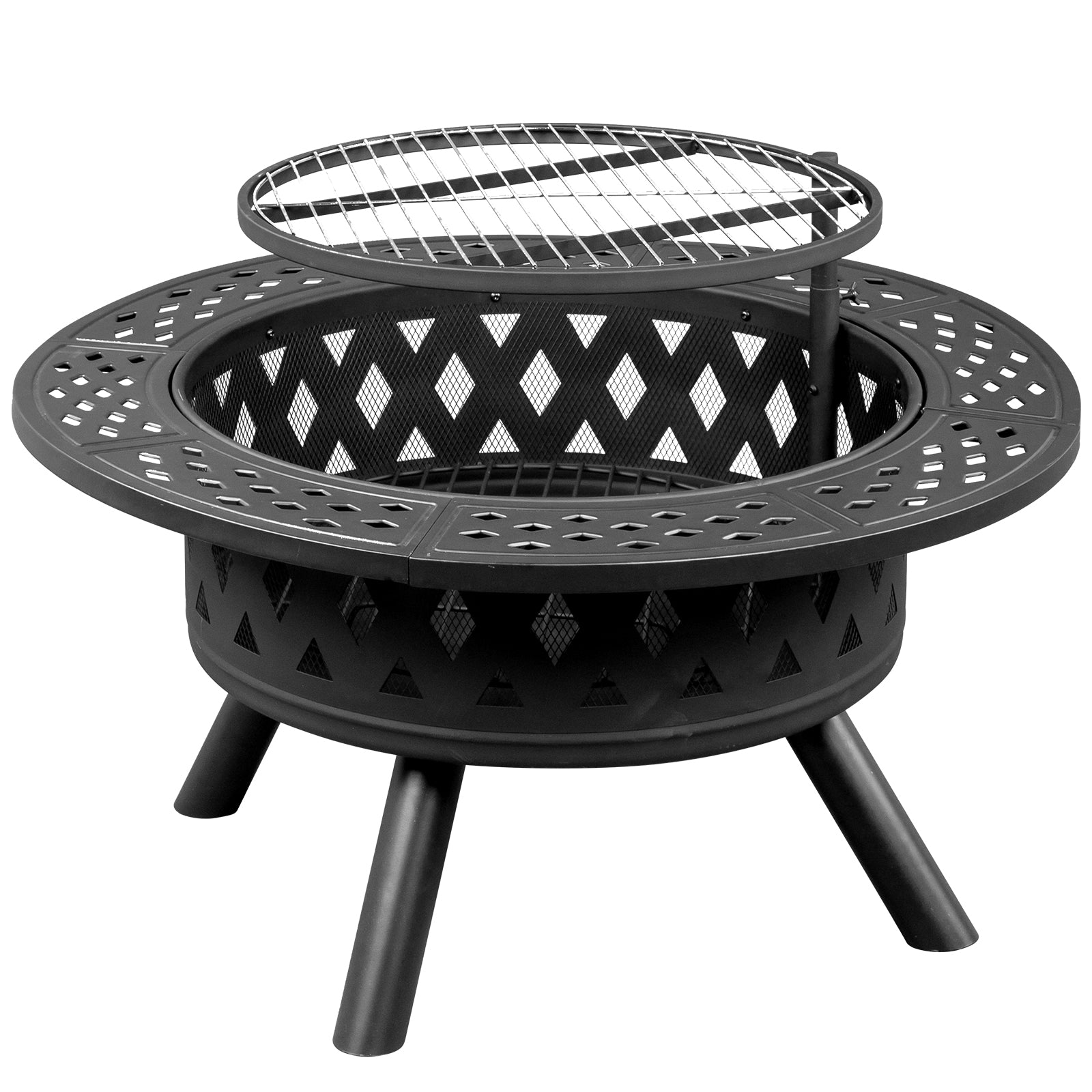 HAOYYE Outdoor Metal Fire Pit with Removable Cooking Grates Black Square Wood Burning Firepit with Spark Screen Poker and Heat-Resistant Paint for Backyard Patio Bonfire Camping