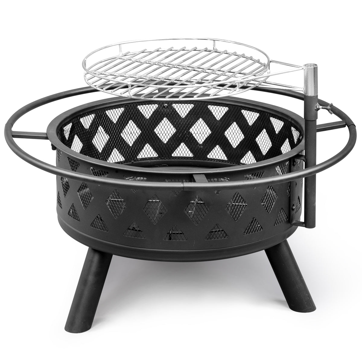 HAOYYE Outdoor Metal Fire Pit with Removable Cooking Grates Round Wood Burning Patio Heater Black Steel Fire Bowl for Backyard Garden Deck Camping Bonfire Easy Assembly