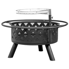 HAOYYE Outdoor Metal Fire Pit with Removable Cooking Grates Round Wood Burning Patio Heater Black Steel Fire Bowl for Backyard Garden Deck Camping Bonfire Easy Assembly
