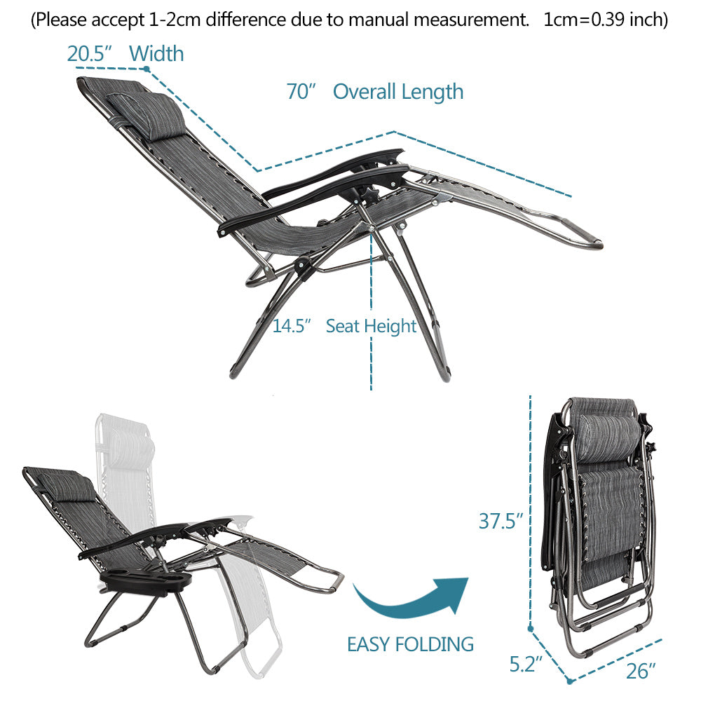 HAOYYE Infinity Zero Gravity Chair Pack of 2, Adjustable Folding Outdoor Lounge Chairs with Pillow and Utility Tray, Perfect for Deck, Patio, Beach, Yard, Relaxation Recliner