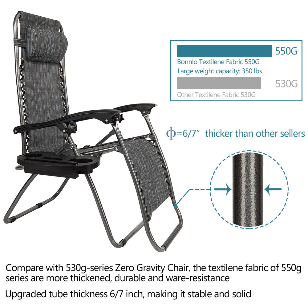 HAOYYE Infinity Zero Gravity Chair Pack of 2, Adjustable Folding Outdoor Lounge Chairs with Pillow and Utility Tray, Perfect for Deck, Patio, Beach, Yard, Relaxation Recliner