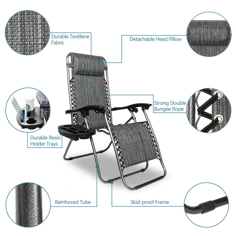HAOYYE Infinity Zero Gravity Chair Pack of 2, Adjustable Folding Outdoor Lounge Chairs with Pillow and Utility Tray, Perfect for Deck, Patio, Beach, Yard, Relaxation Recliner